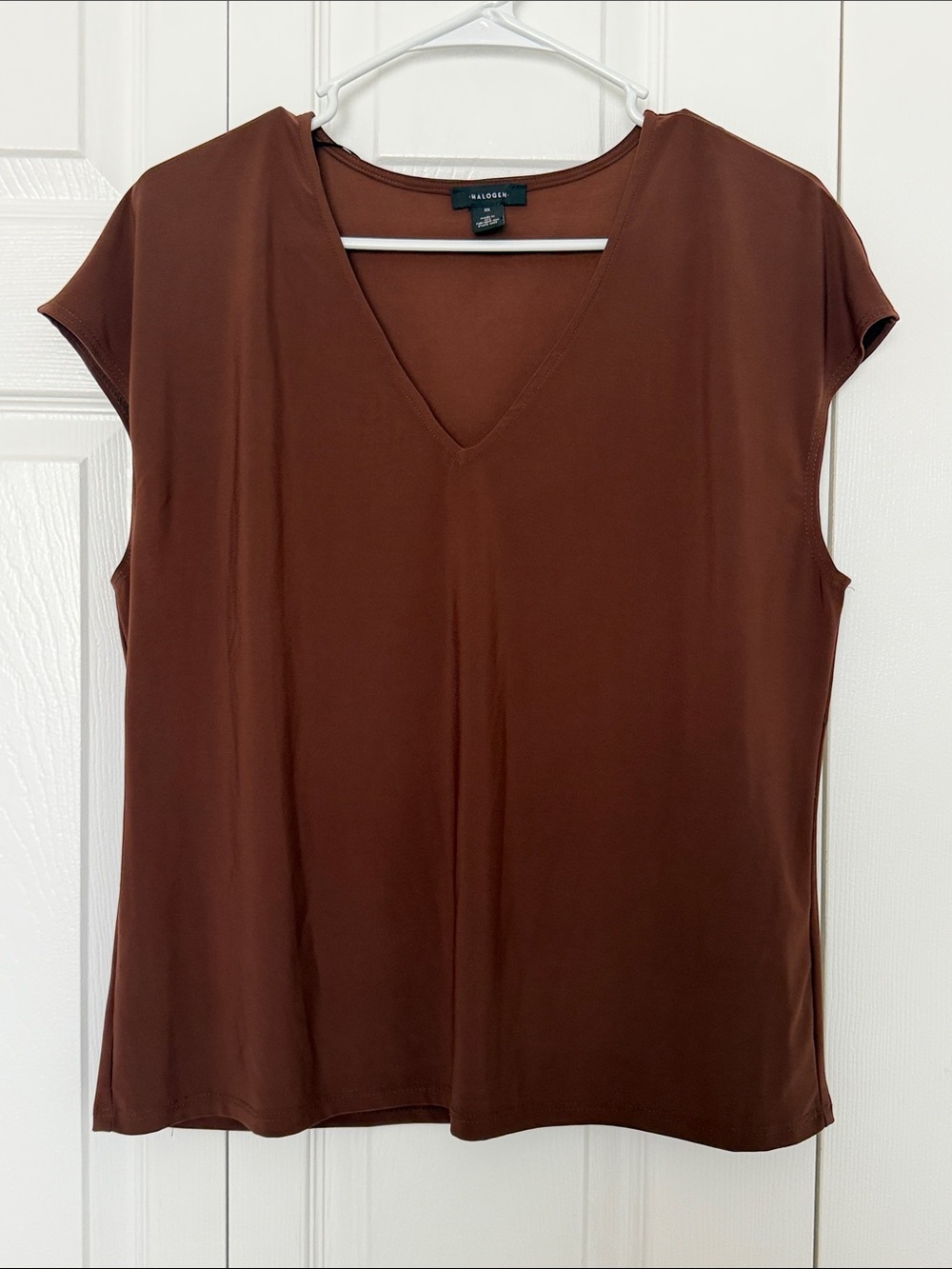 Halogen Brown V-Neck Cap Sleeve Top